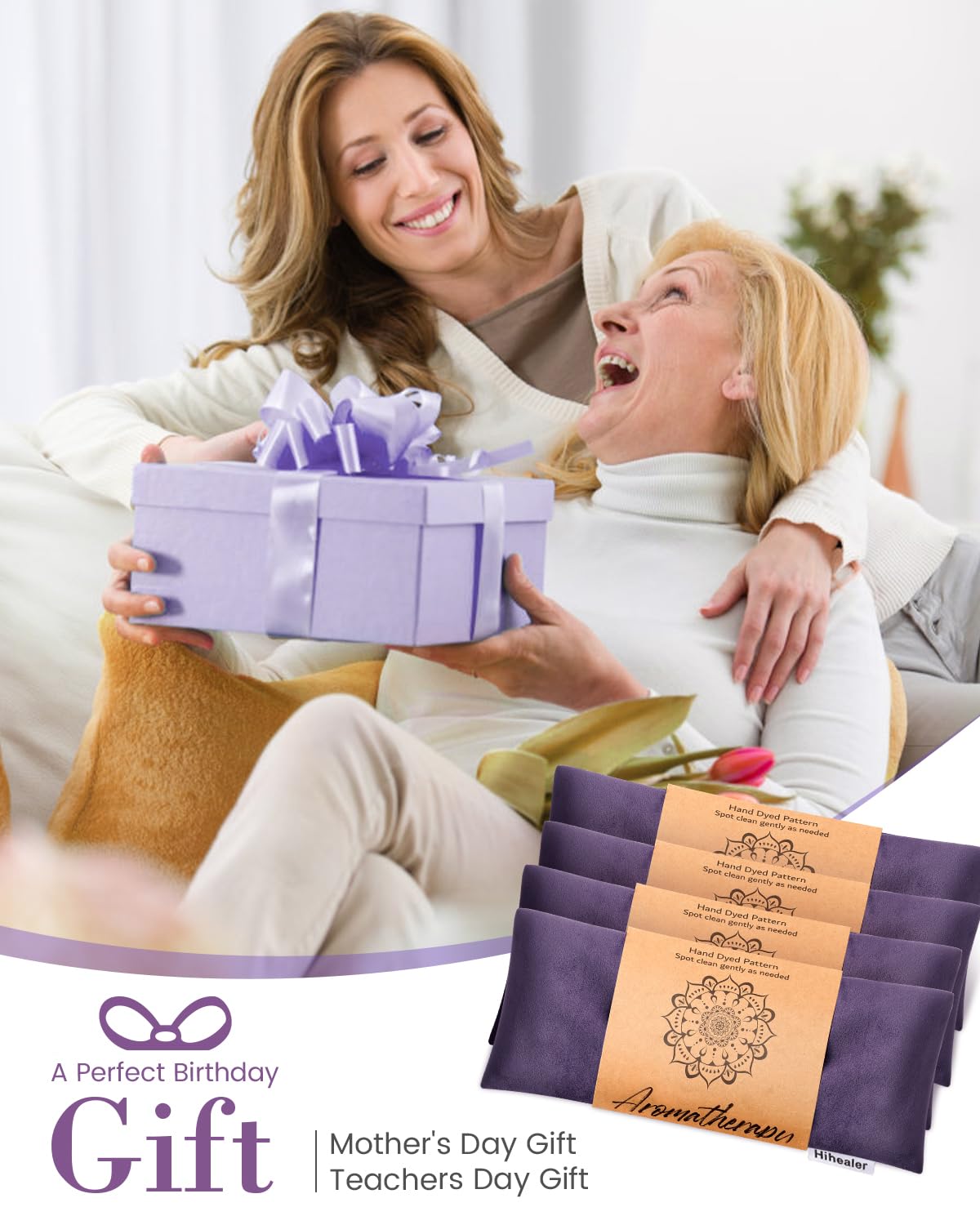 Hihealer lavender aromatherapy eye mask closeup promotes calm and scent.