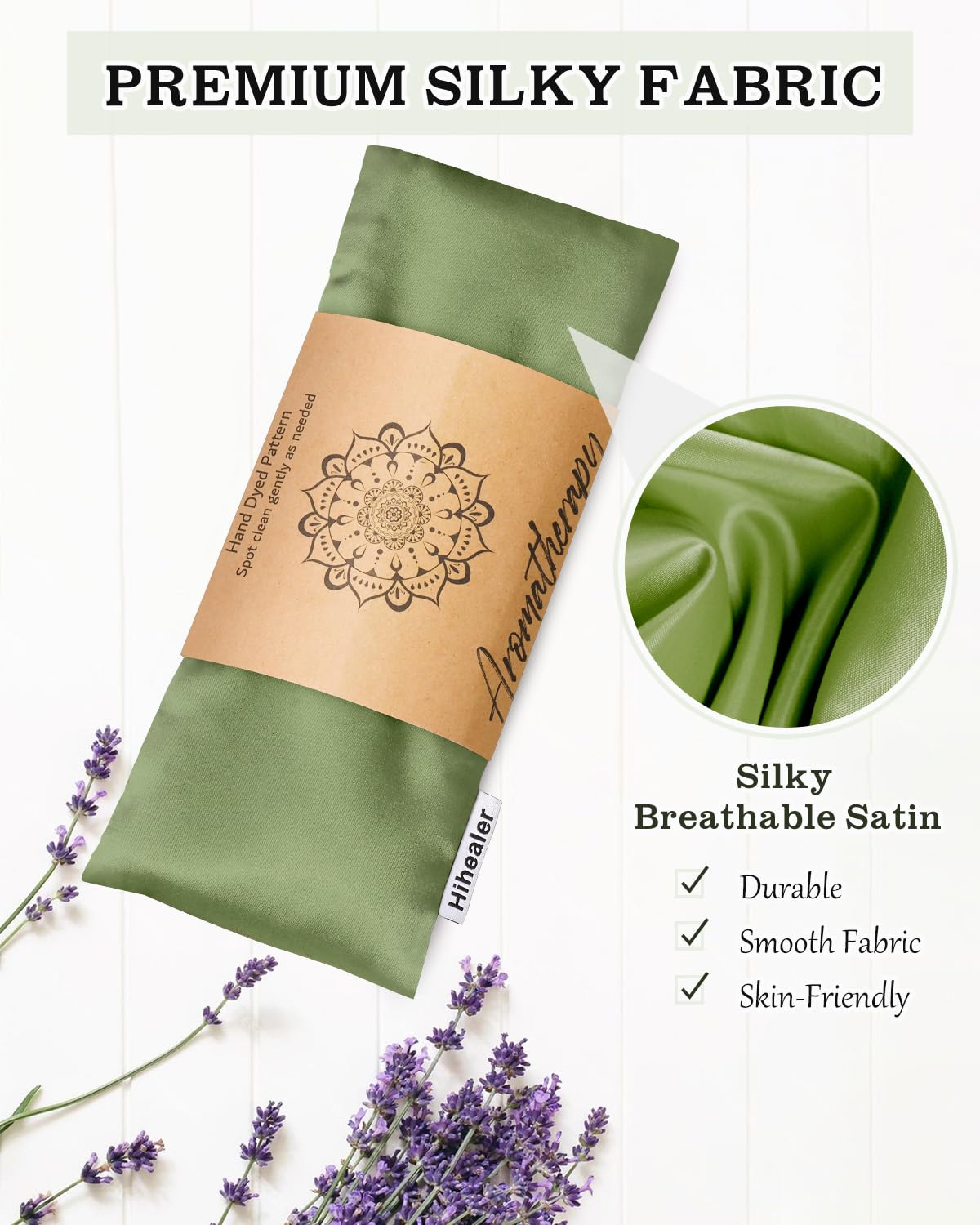 Hihealer lavender-filled eye mask close-up highlighting soothing aroma