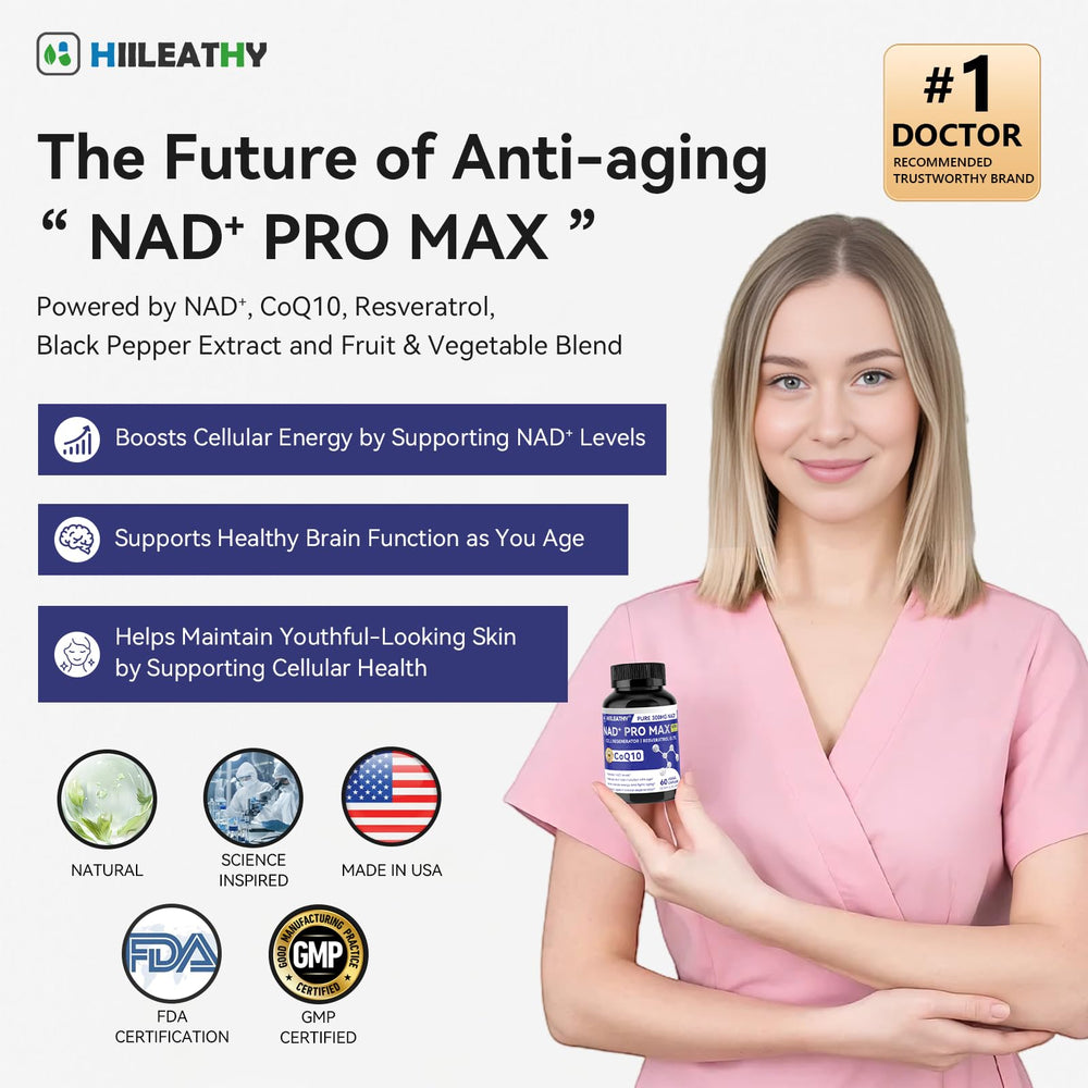 HIILEATHY NAD+ capsules close-up highlighting easy-to-swallow format.