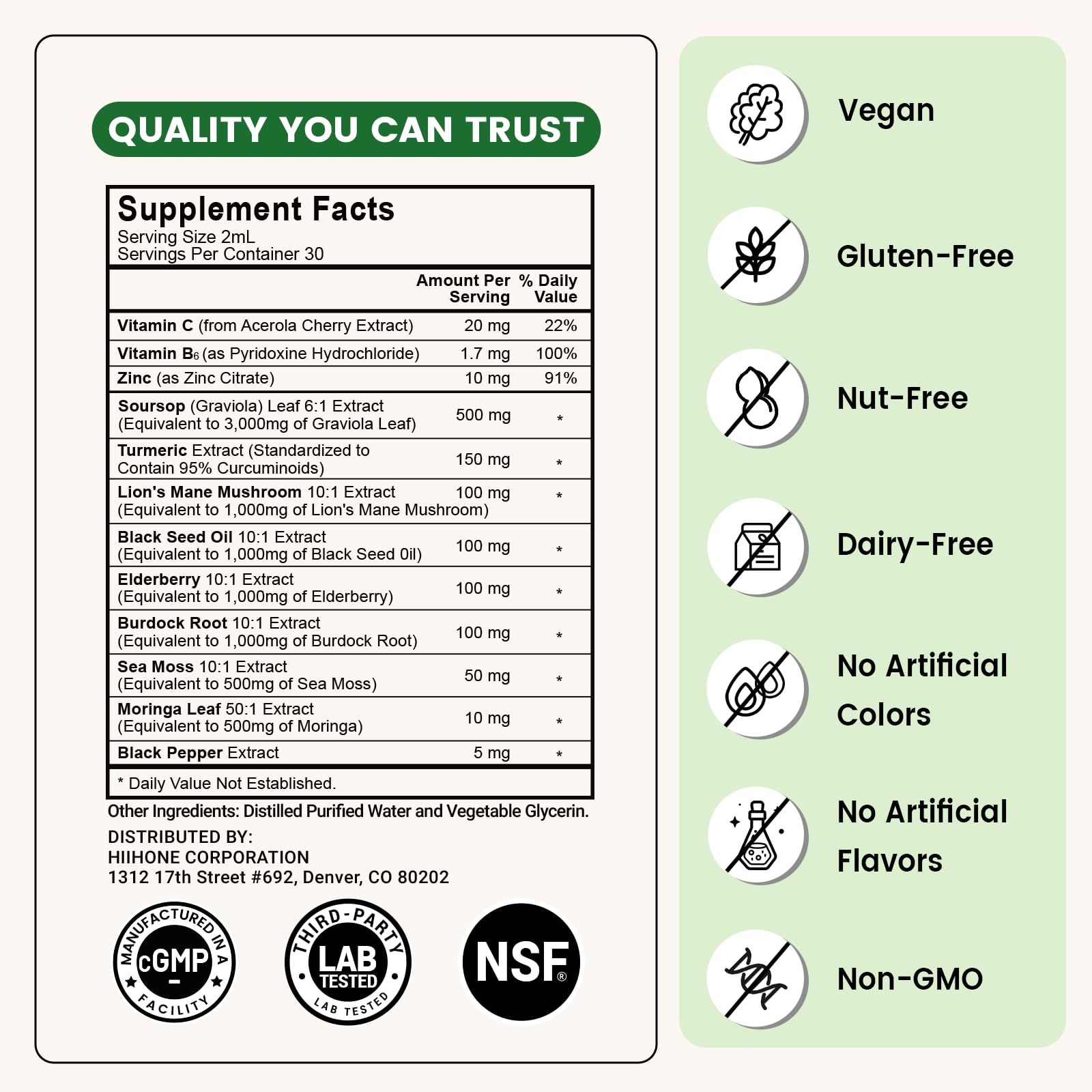 HIIHONE 2-pack bottle side label shows ingredients and usage