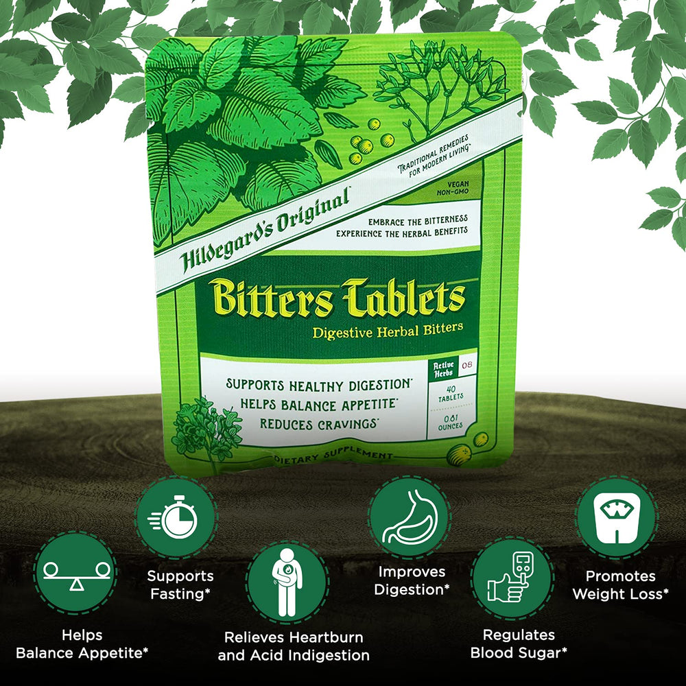 Hildegard's Original Bitters angelica root visuals evoke traditional cleansing and gut balance
