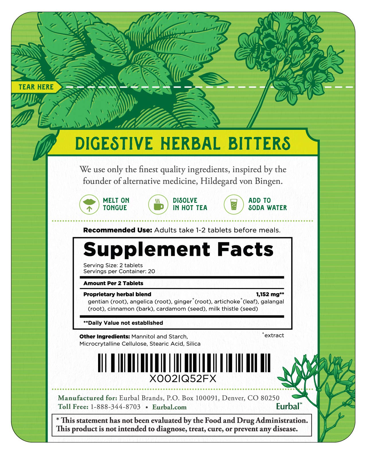 Hildegard's Original Bitters bottle front label highlights a trusted herbal formula