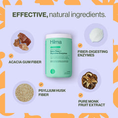 Hilma Daily Fiber bottle label closeup emphasizing gluten-free vegan formula