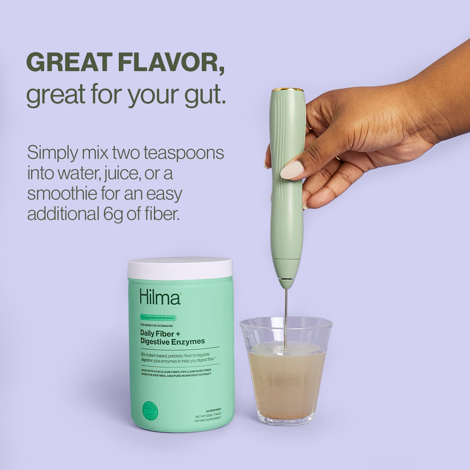 Hilma Daily Fiber and Enzymes label closeup of plant-based ingredients