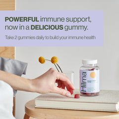 Hilma Elderberry Gummies label highlights zinc and vitamin C for daily immune support.