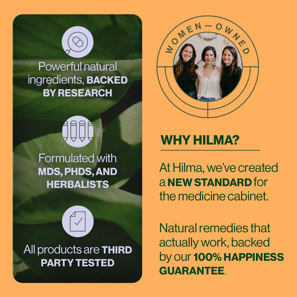 Hilma packaging emphasizes clean label and non-GMO vegan formula.