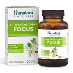 Himalaya Ashwagandha Focus bottle—vegan, gluten-free formula supports clearer daily focus.