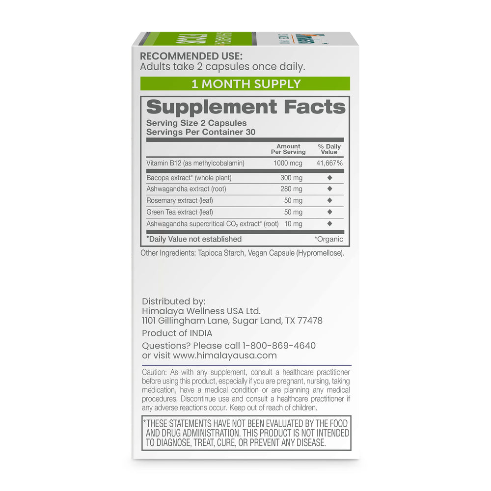 Himalaya Ashwagandha Focus capsules close-up for easy daily use and focus support.