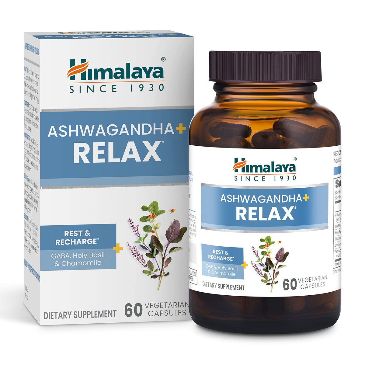 Himalaya Ashwagandha+ Relax bottle with pour promotes calm evenings