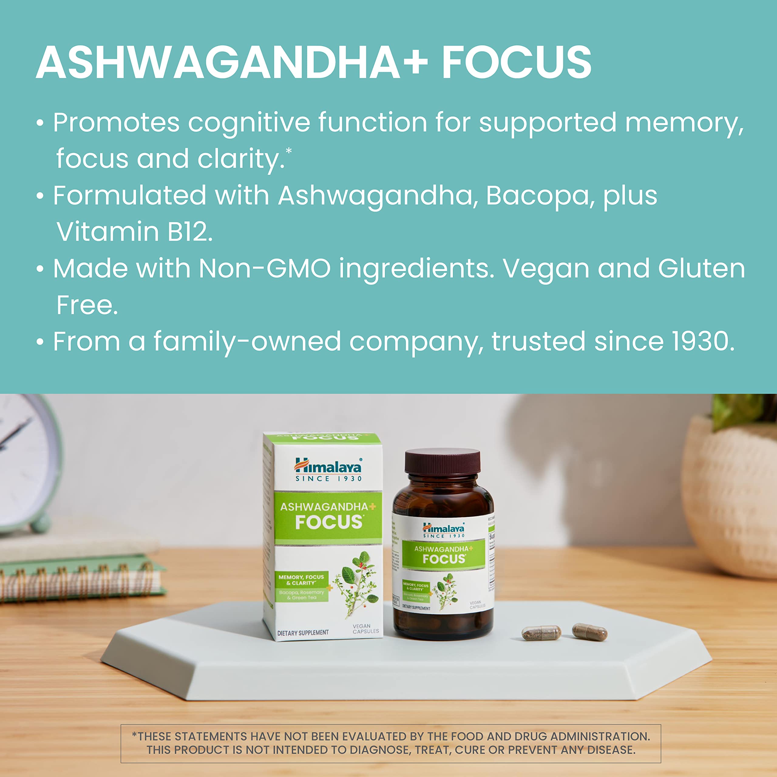 Himalaya Bacopa leaf extract highlights memory-friendly herbal blend.