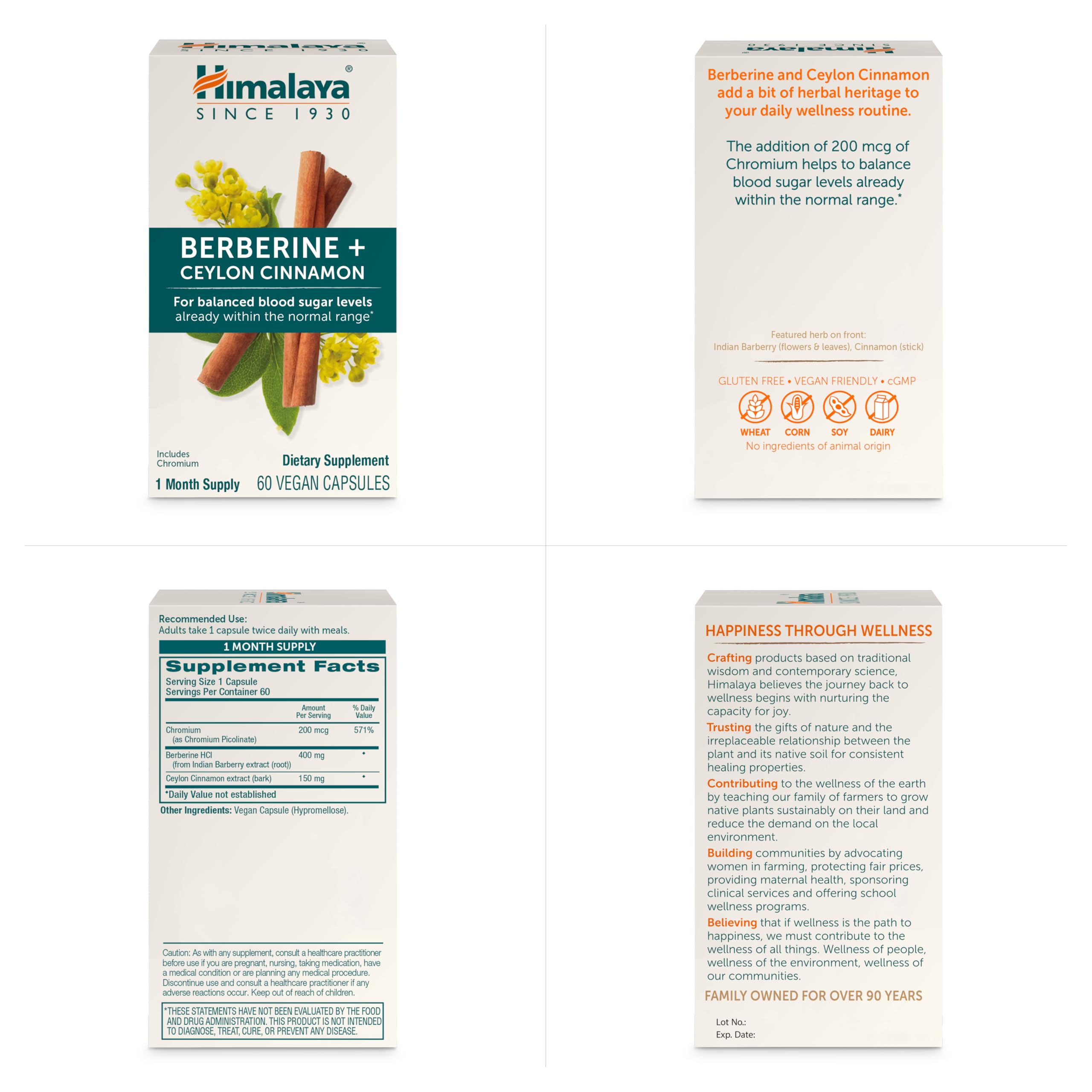 Himalaya Berberine Cinnamon capsules with vibrant color indicating premium herbal blend.