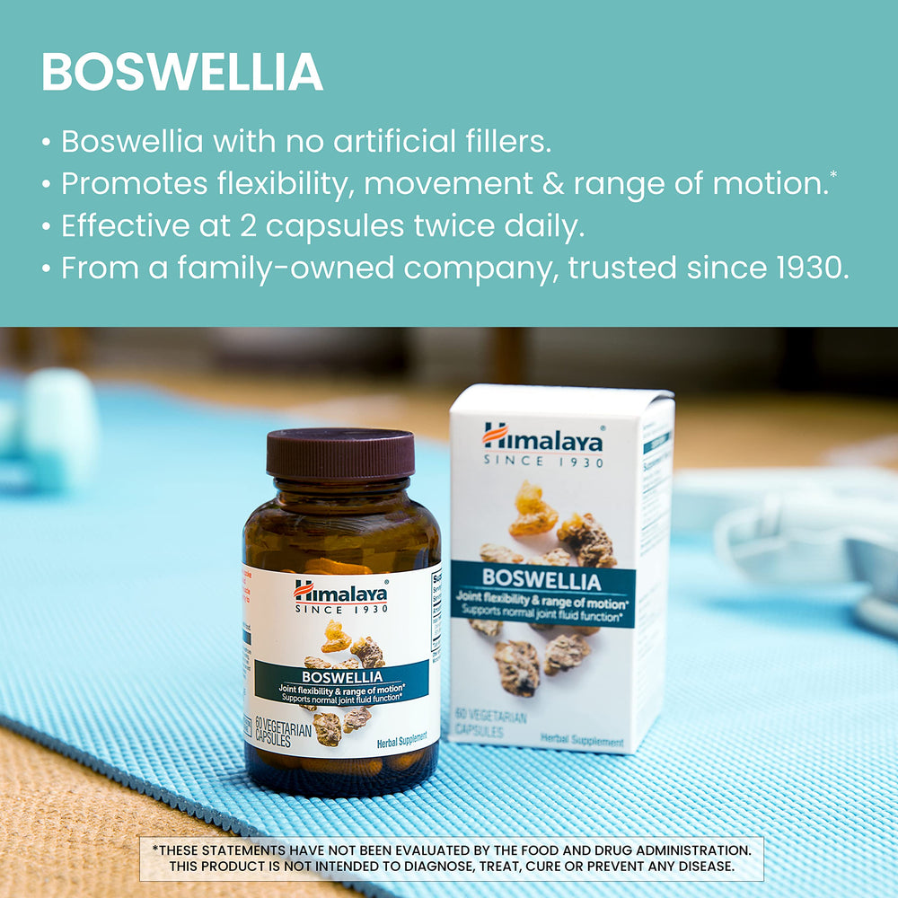 Himalaya Boswellia label-view emphasizing plant-based formula.