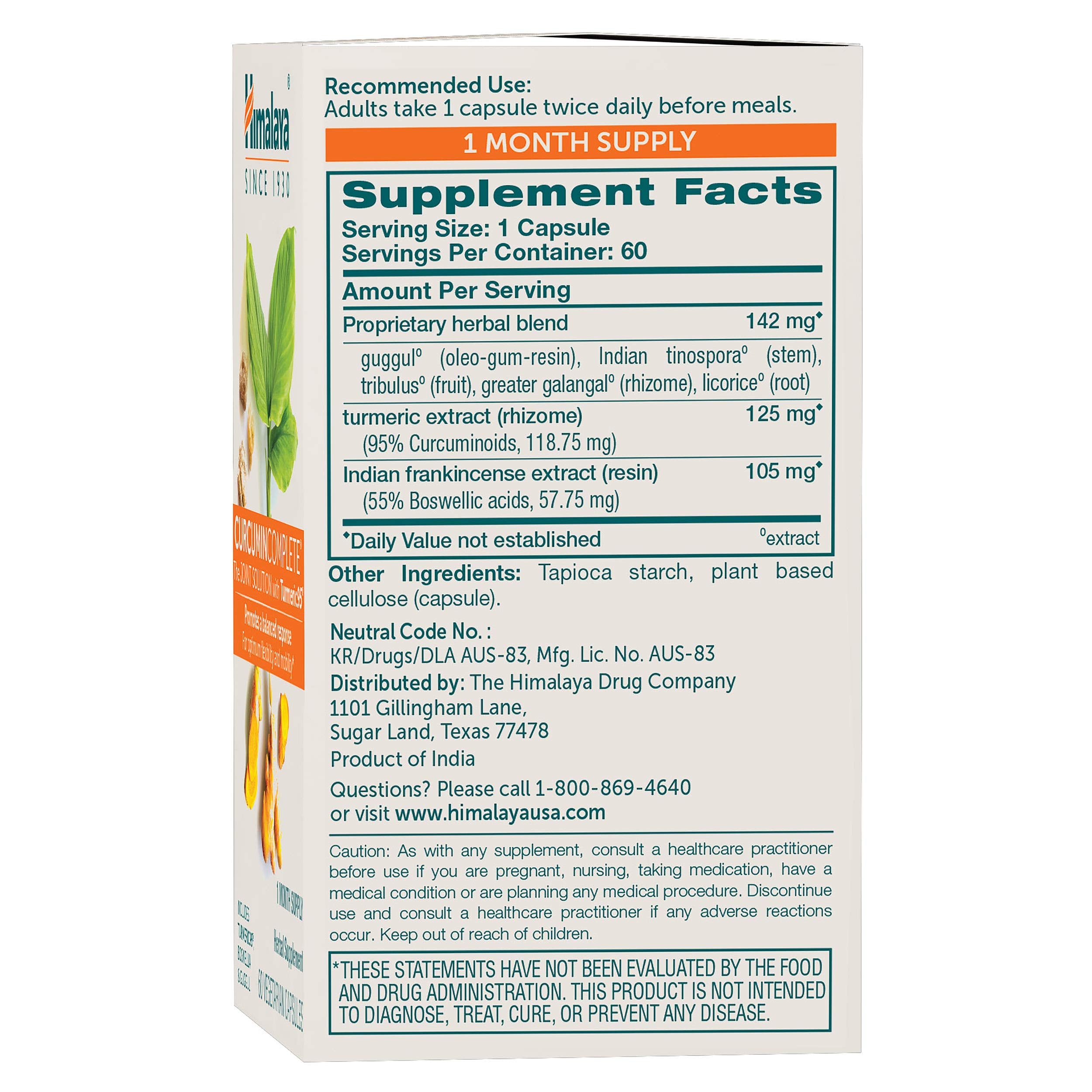 Himalaya Curcumin Complete capsules closeup highlighting turmeric-based formula for mobility