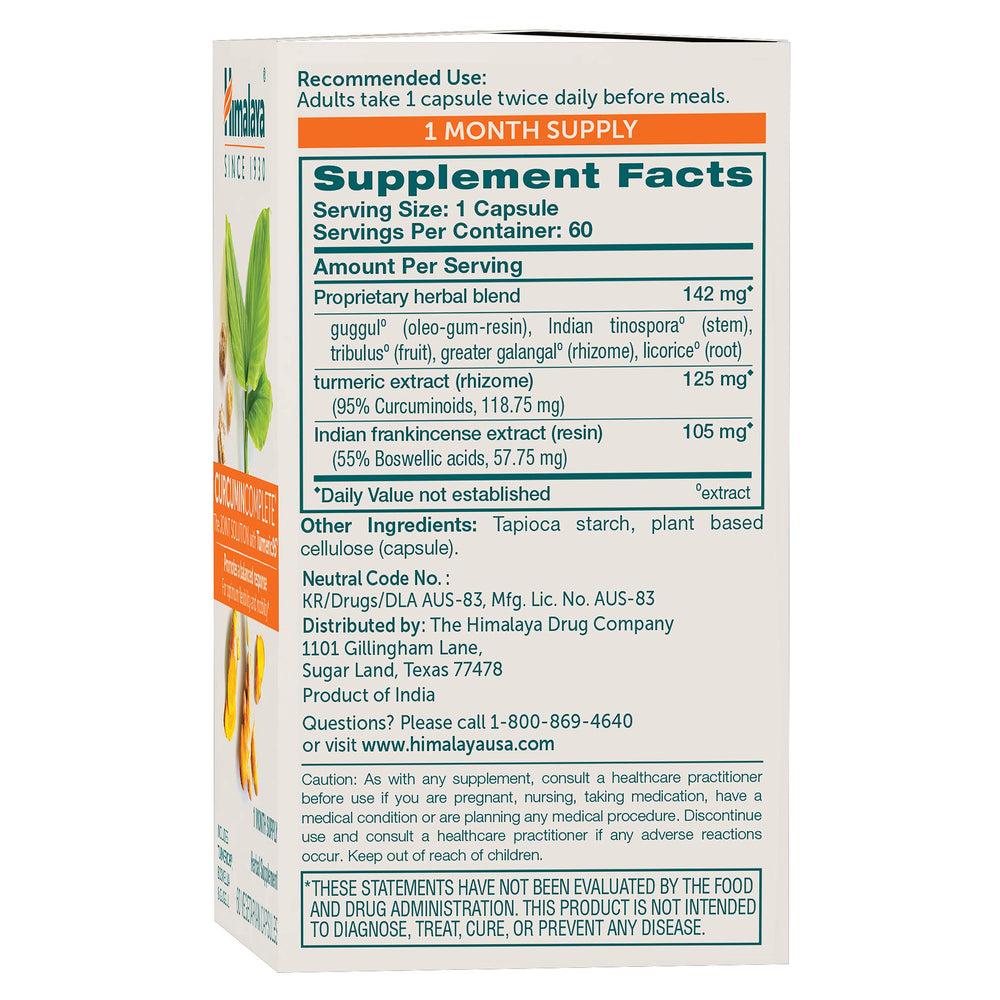 Himalaya Curcumin Complete capsules closeup highlighting turmeric-based formula for mobility