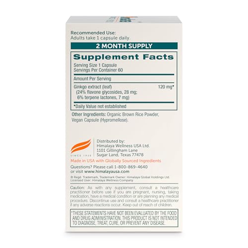 Himalaya Ginkgo Biloba bottle with vegan and gluten-free label