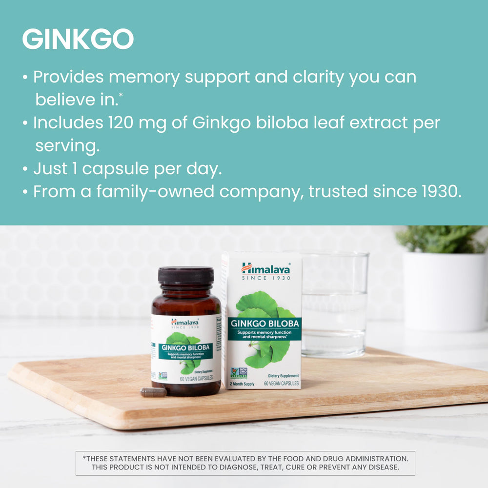 Close-up of Himalaya Ginkgo Biloba capsules for mental clarity