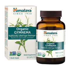 Himalaya Gymnema Sylvestre bottle with caplets, 700 mg formula for holistic glucose support.