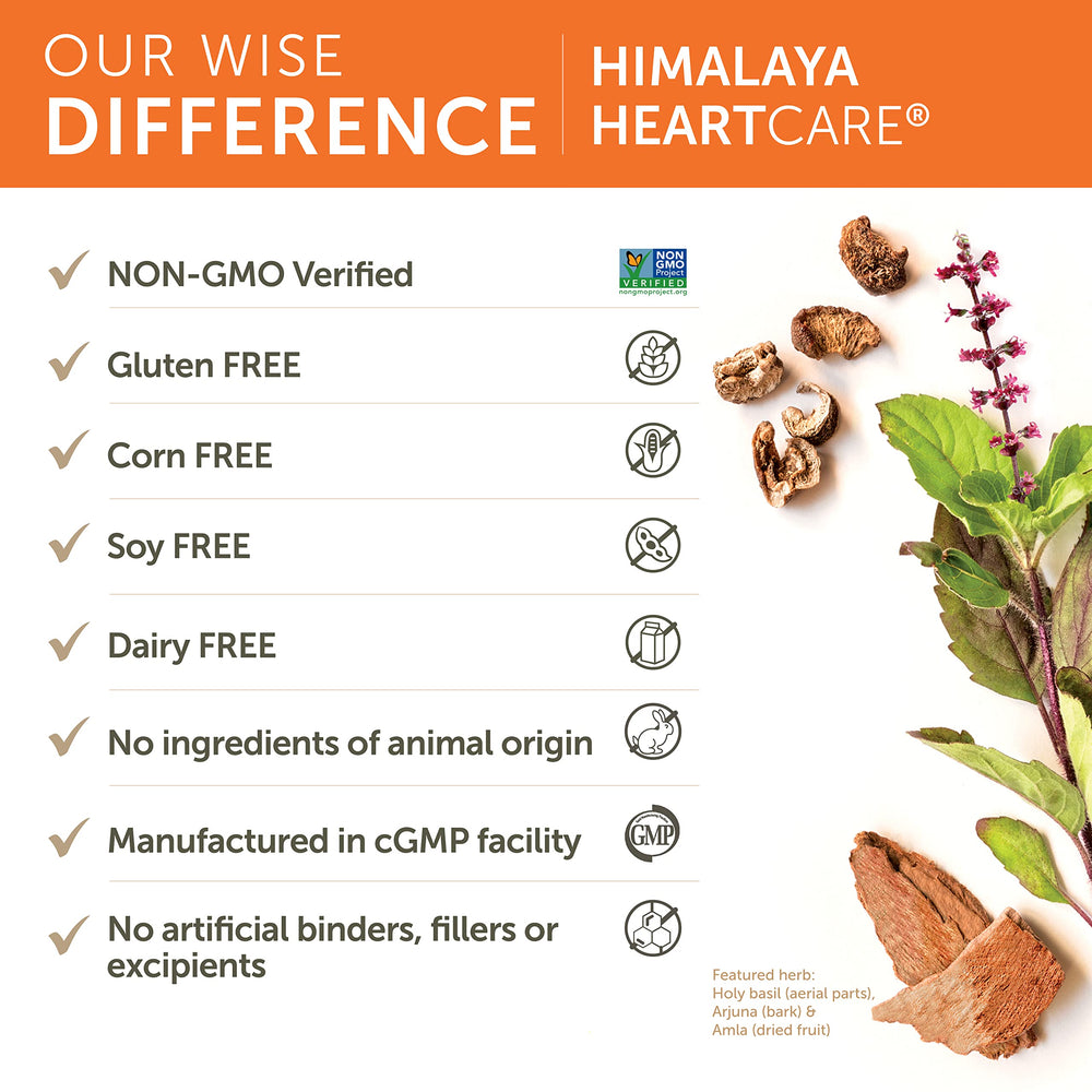 Himalaya HeartCare Holy Basil visuals emphasize relaxing benefits with cardiovascular support.