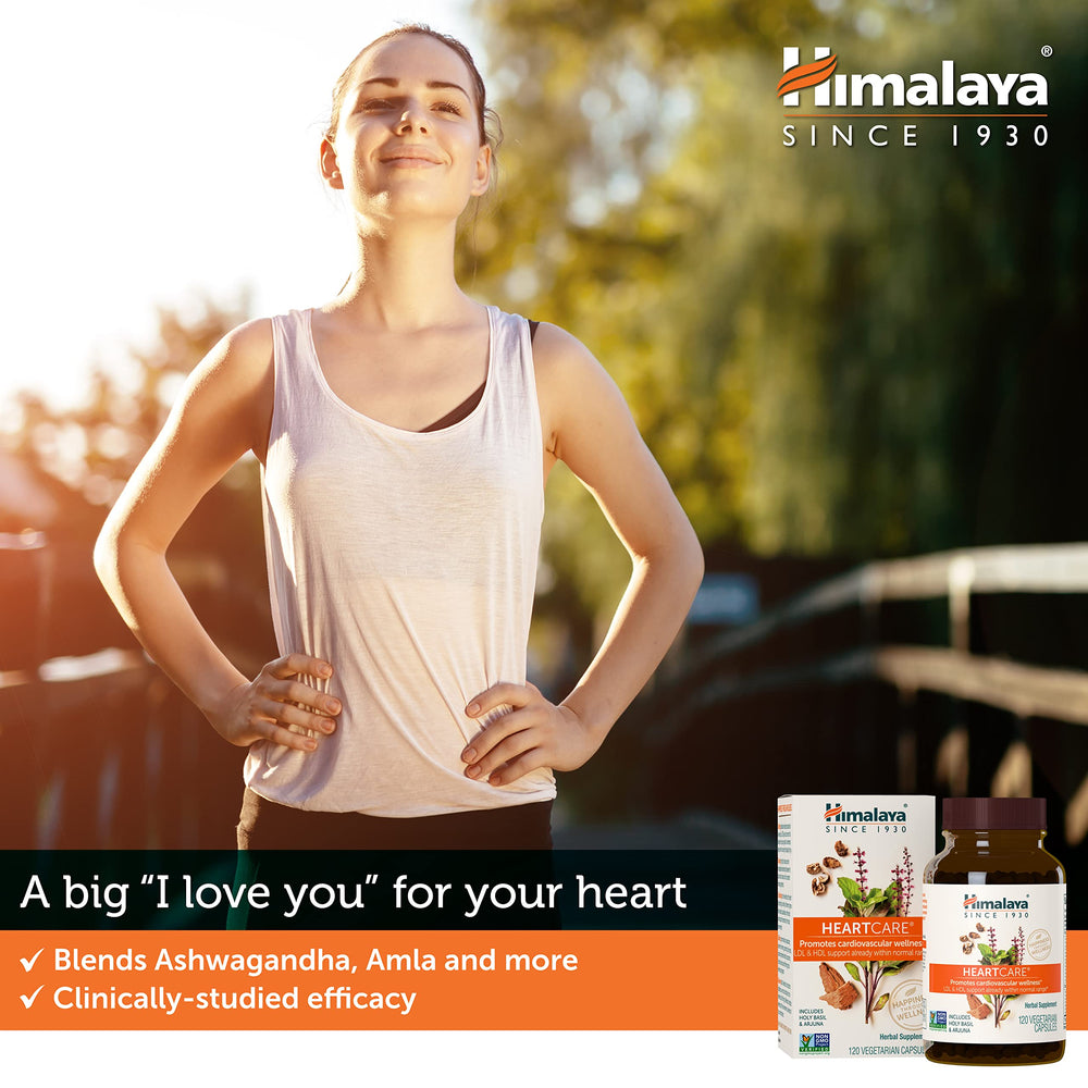 Himalaya HeartCare ingredients blend highlights Ashwaganda and Arjuna for balance.