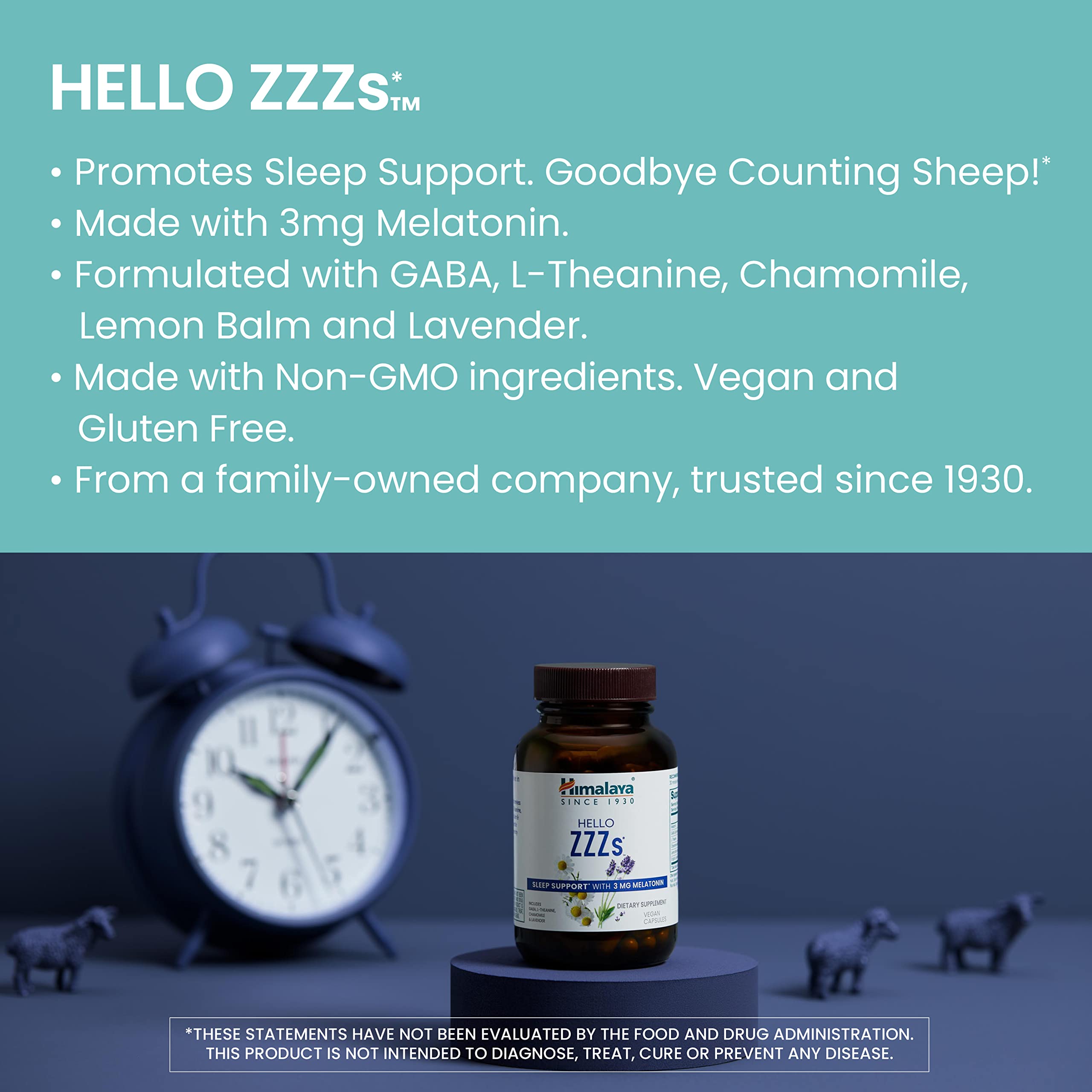 Himalaya Hello ZZZs ingredients list highlights melatonin and botanicals for sleep.