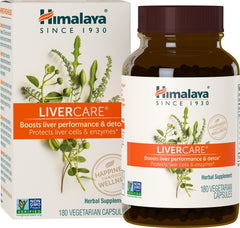 Himalaya LiverCare bottle close-up with capsules for daily detox
