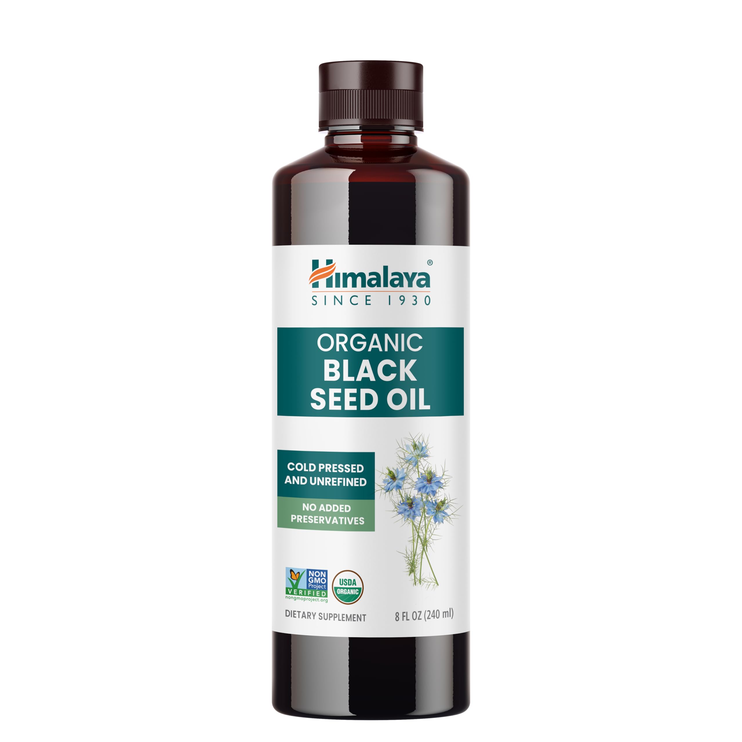 Himalaya Organic Black Seed Oil bottle on shelf for daily wellness