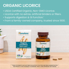Himalaya Organic Licorice packaging front shows USDA Organic and vegan labels.