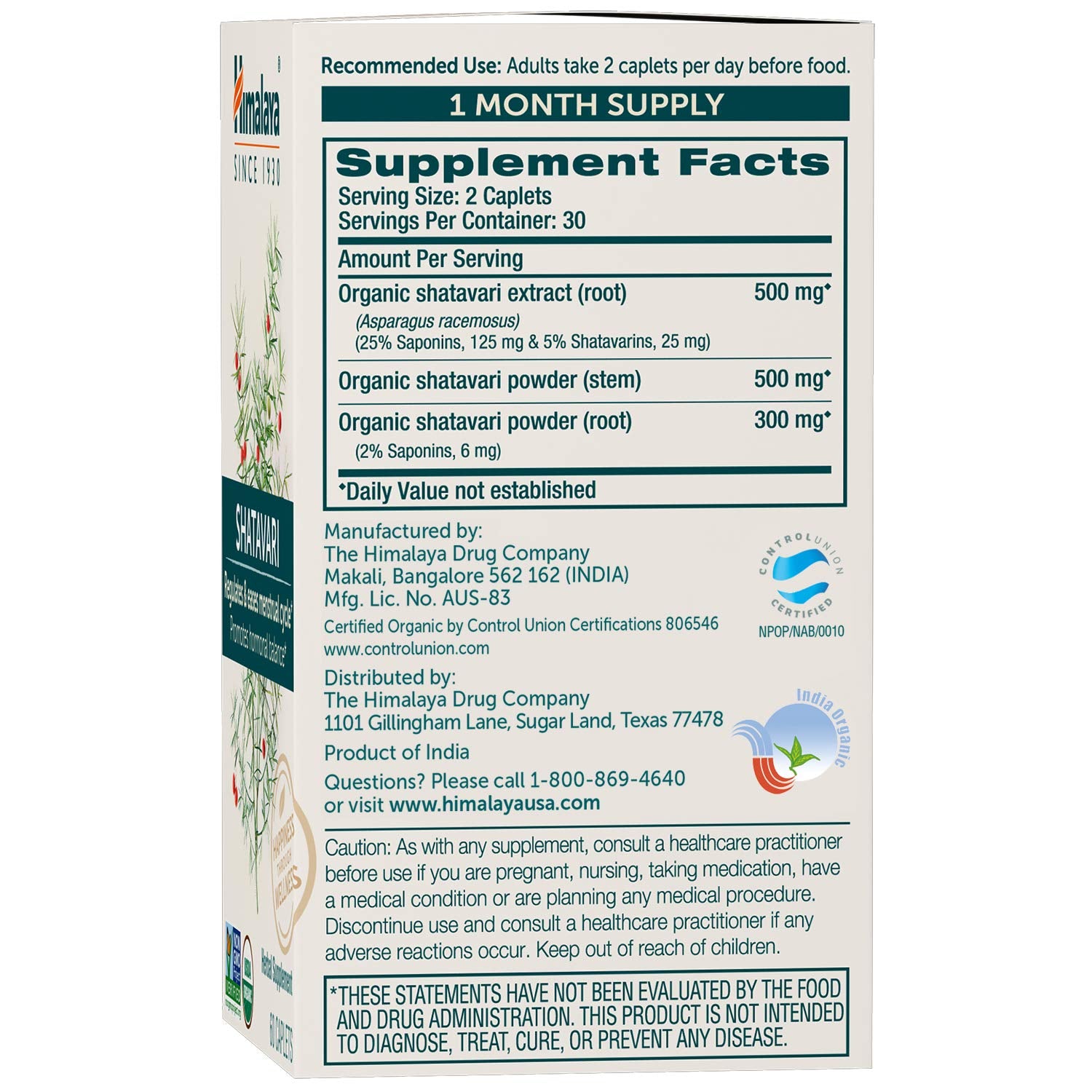 Himalaya Organic Shatavari capsules ready for everyday use.