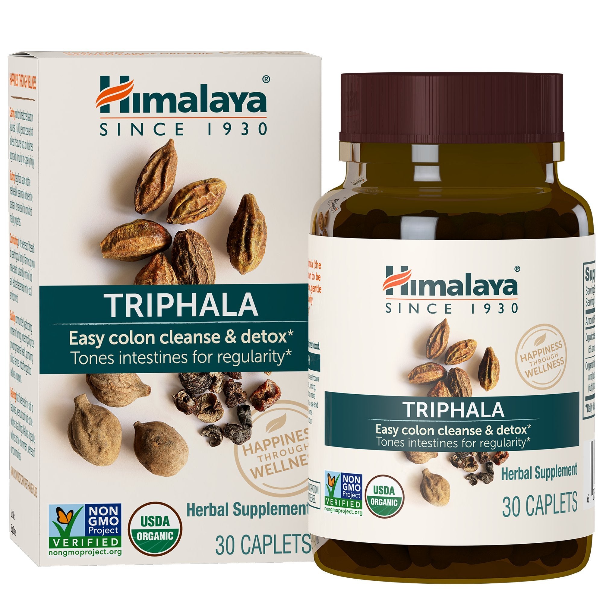 Himalaya Organic Triphala bottle front with organic blend for gentle digestion