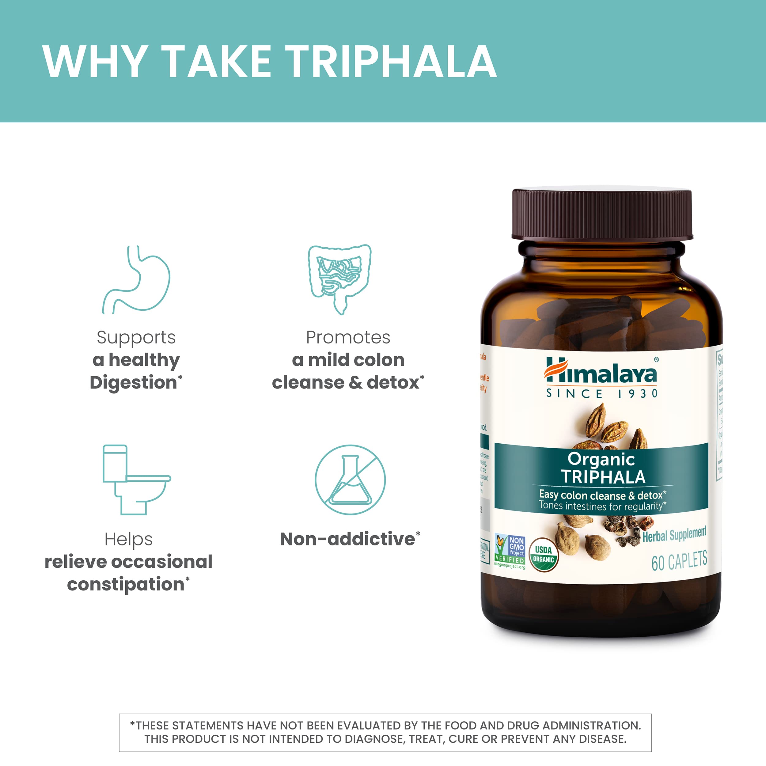 Himalaya Organic Triphala ingredients featuring Amla Haritaki Vibhitaki
