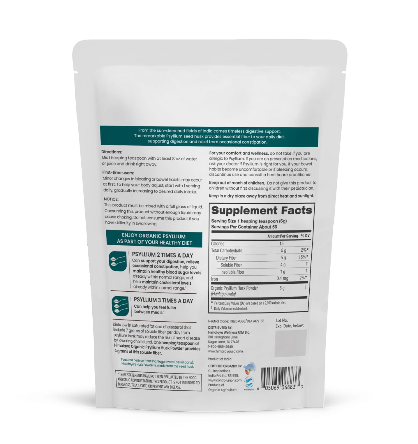 Himalaya Psyllium powder measuring scoop for precise daily fiber intake.