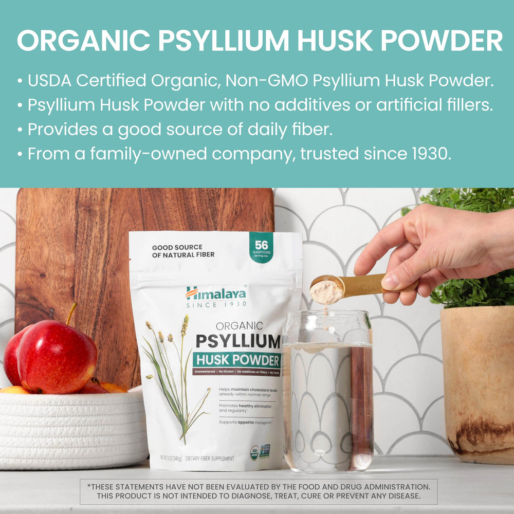 Psyllium dissolves in water; Himalaya powder supports hydration and fullness.
