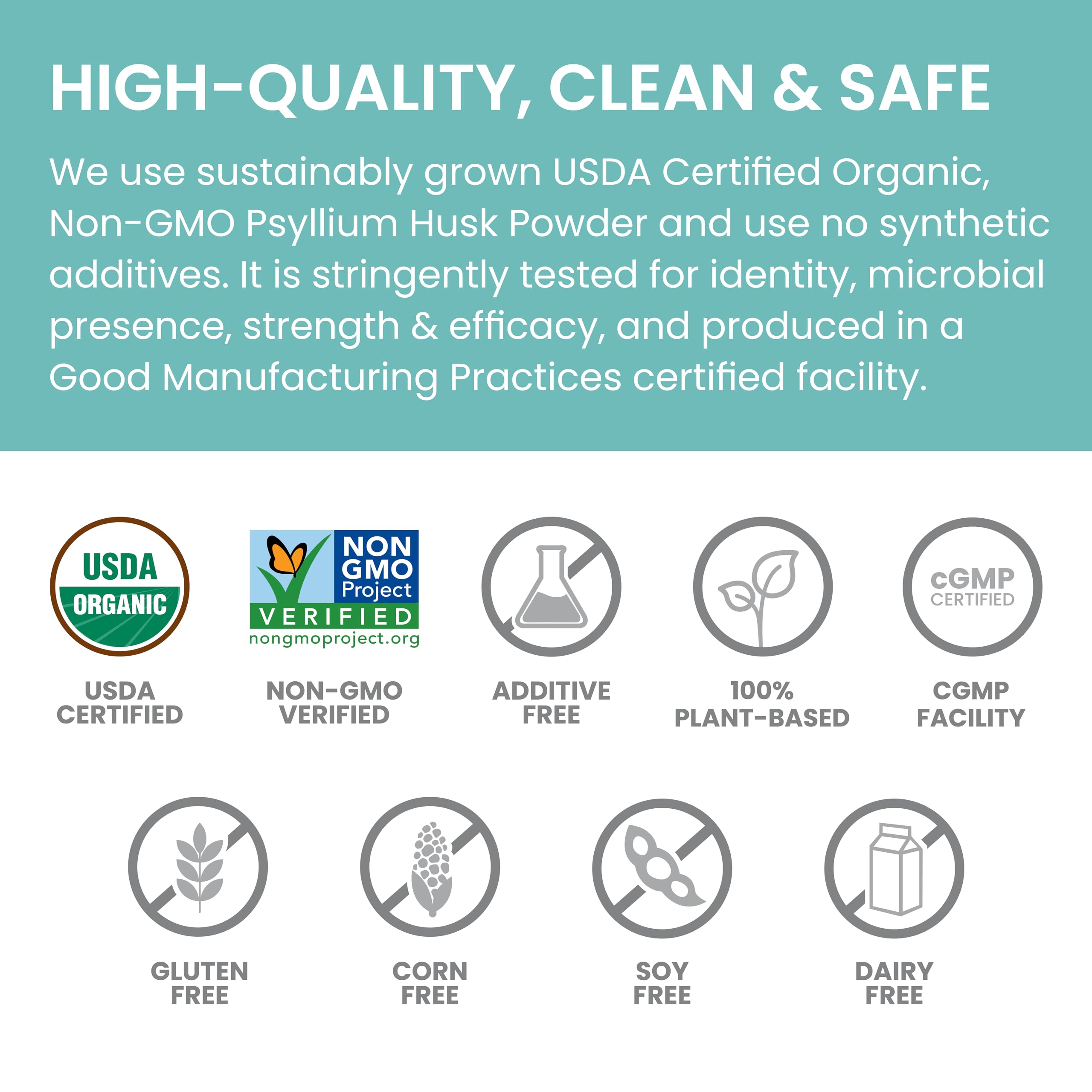 USDA Organic certification badge on Himalaya Psyllium packaging.