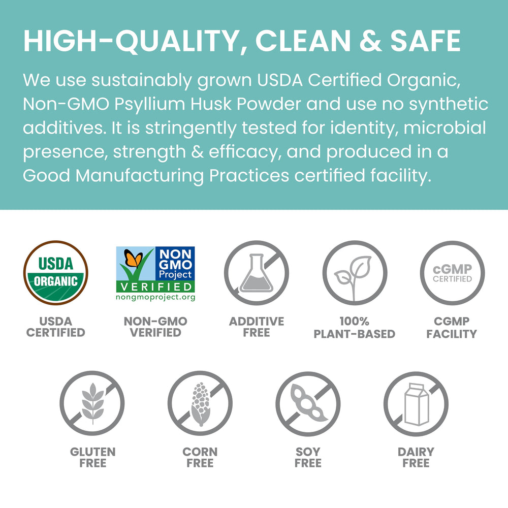 USDA Organic certification badge on Himalaya Psyllium packaging.