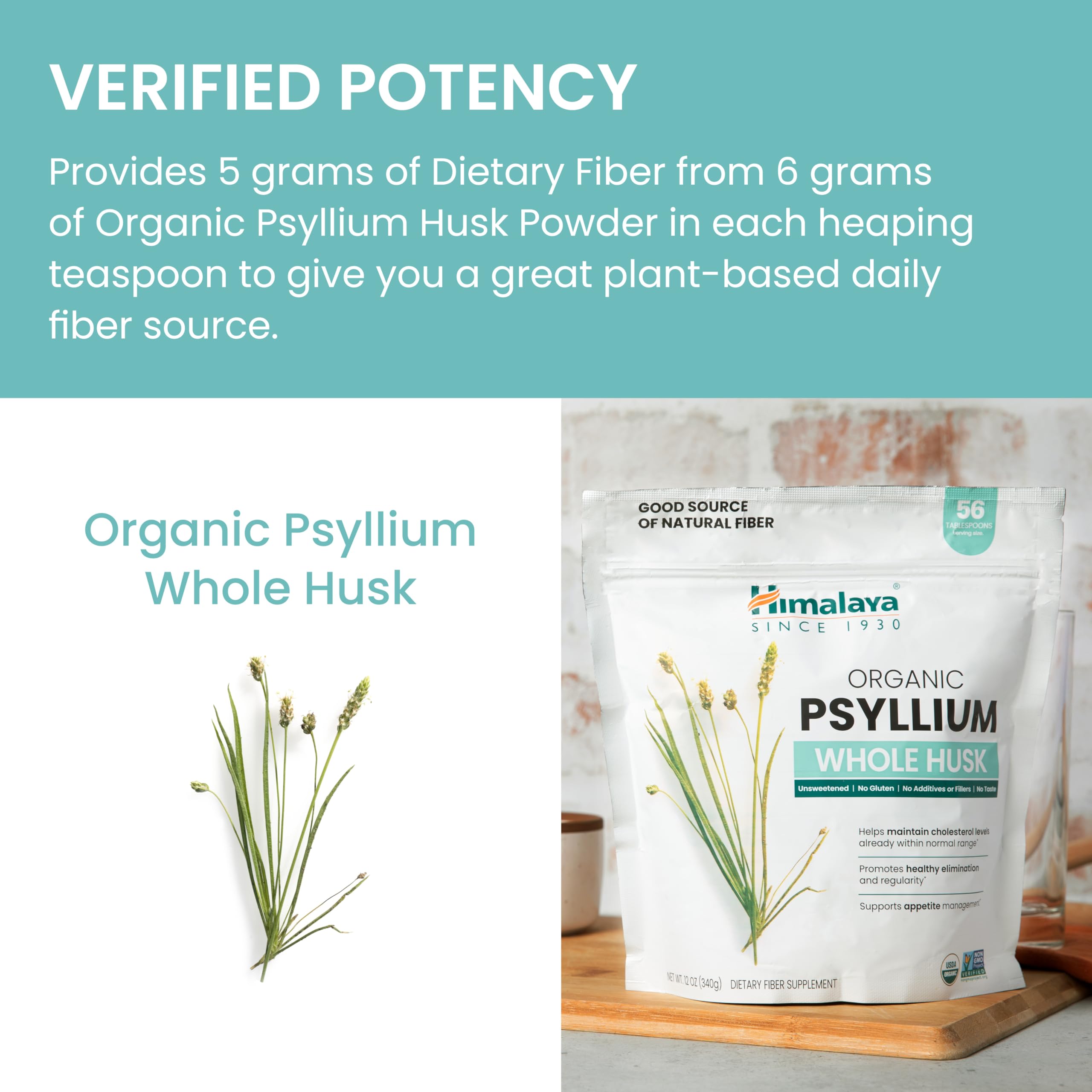 Himalaya Psyllium Whole Husk USDA Organic seal highlights organic fiber