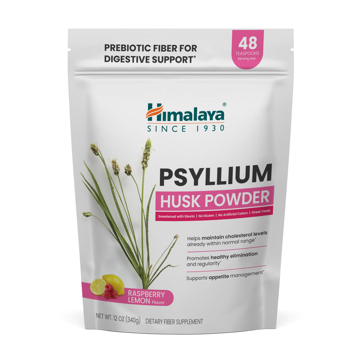 Himalaya Raspberry Lemon psyllium powder tub for daily fiber support.