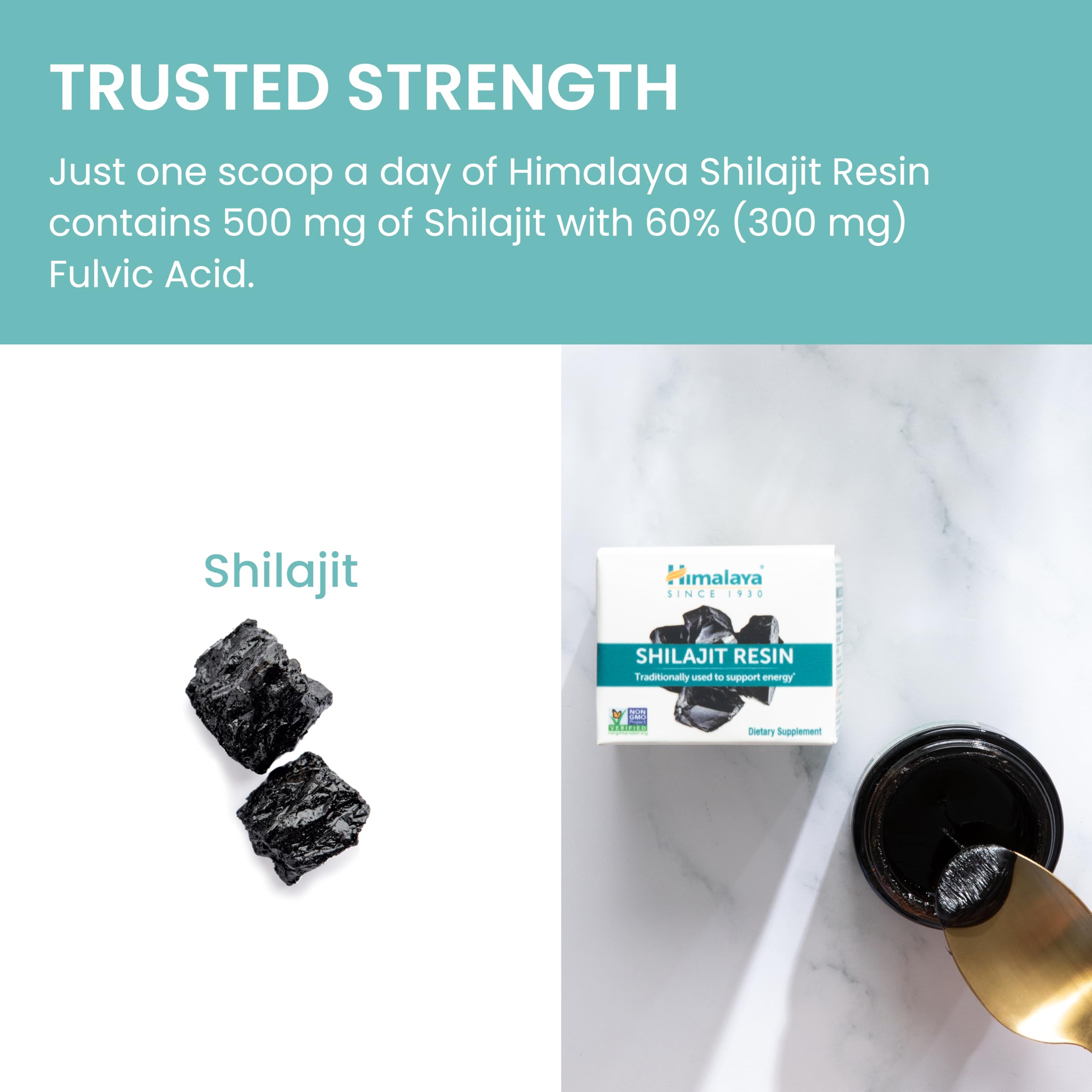 Himalaya Shilajit resin packaging box displaying 40-day supply