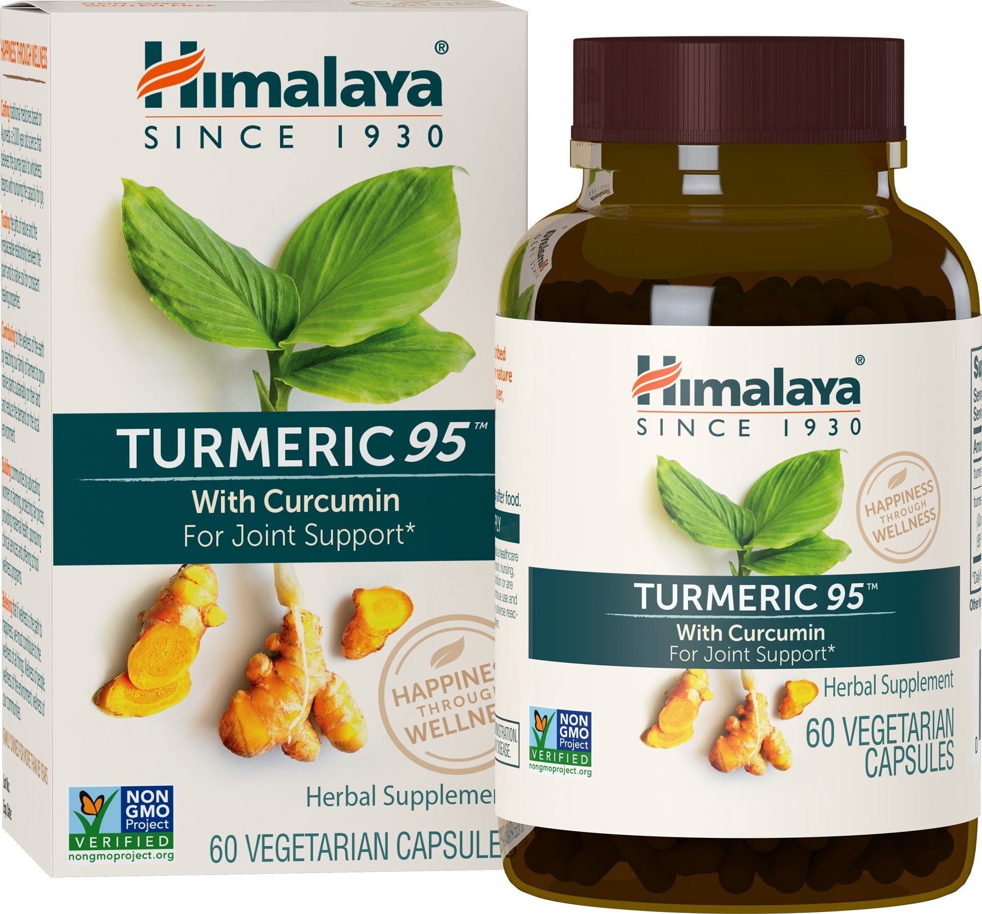 Himalaya Turmeric 95 label highlighting 95% curcuminoids for potency.