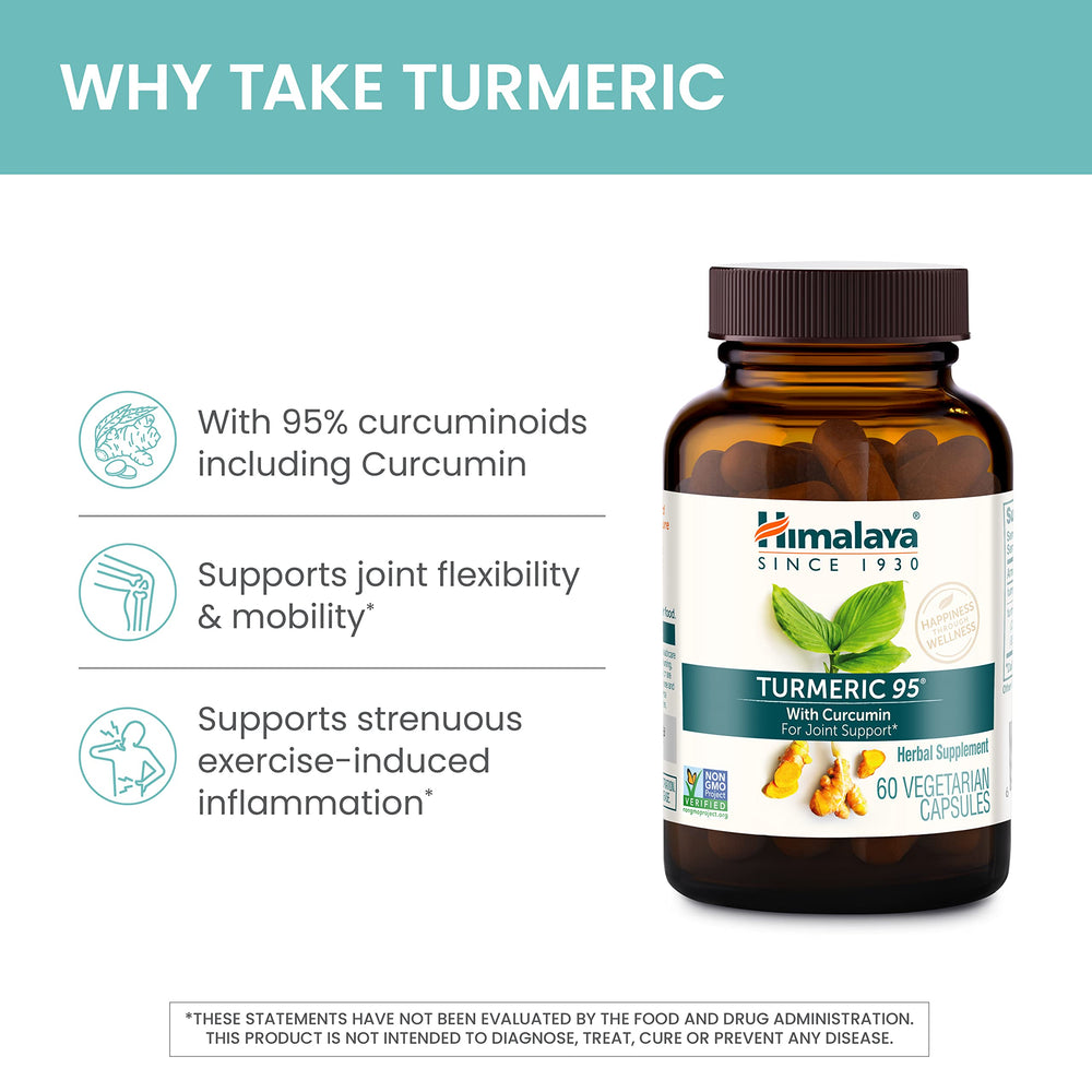 Himalaya Turmeric 95 packaging confirms vegan and gluten-free features.