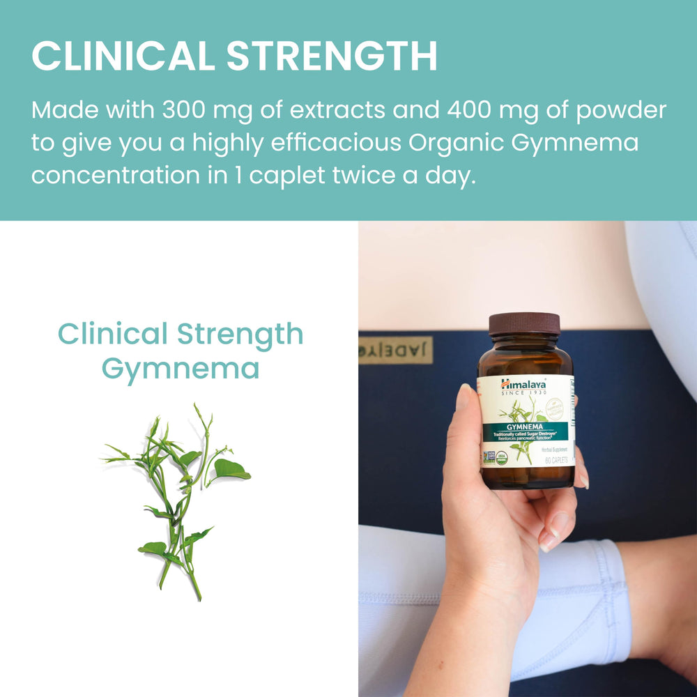 Himalaya Gymnema Sylvestre label highlights vegan and gluten-free attributes.
