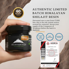 Close-up of Himalayan Shilajit resin jar shows mineral-rich texture.