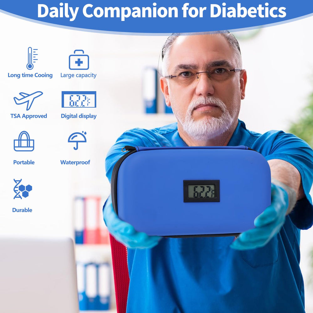 HIMDUZE insulin cooler travel case dimensions blue compact size fits in luggage
