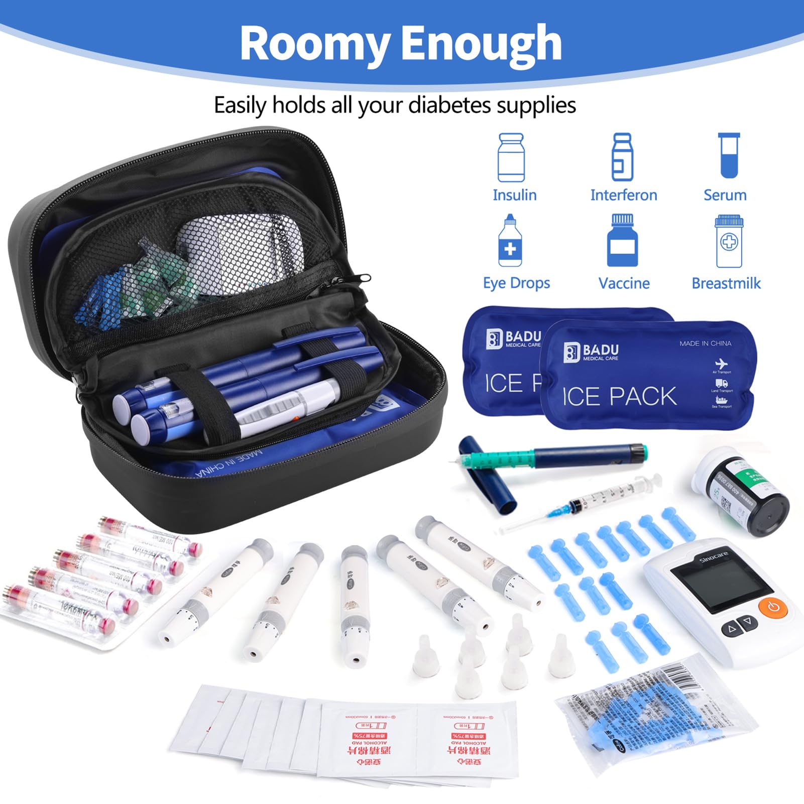 HIMDUZE insulin cooler with rugged EVA exterior for travel protection