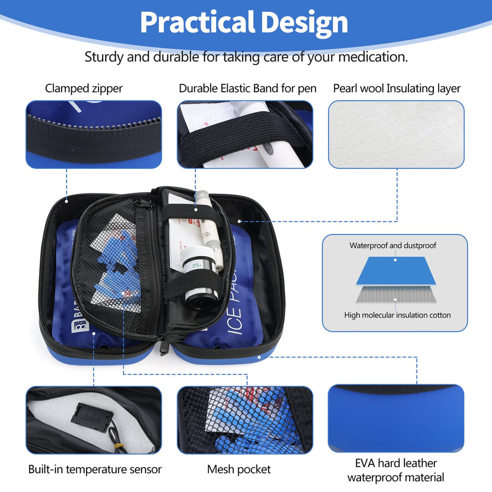 HIMDUZE insulin cooler travel case open compartment blue keeps supplies organized