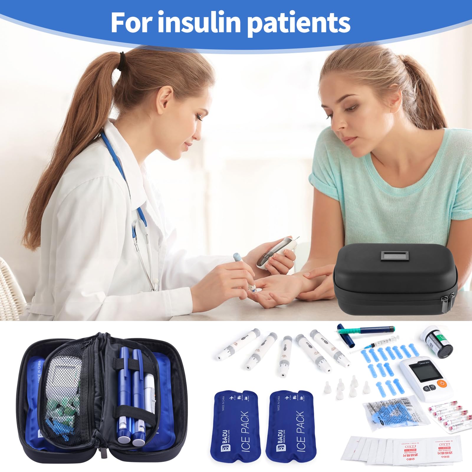 HIMDUZE insulin cooler removable gusseted bag organizes insulin pens and accessories