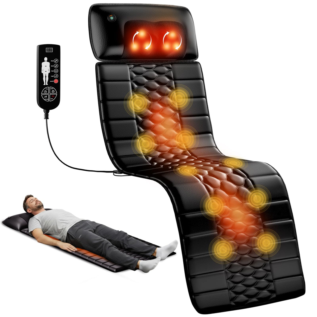 Himouta Shiatsu full body massage mat with heat delivers customizable comfort at home.
