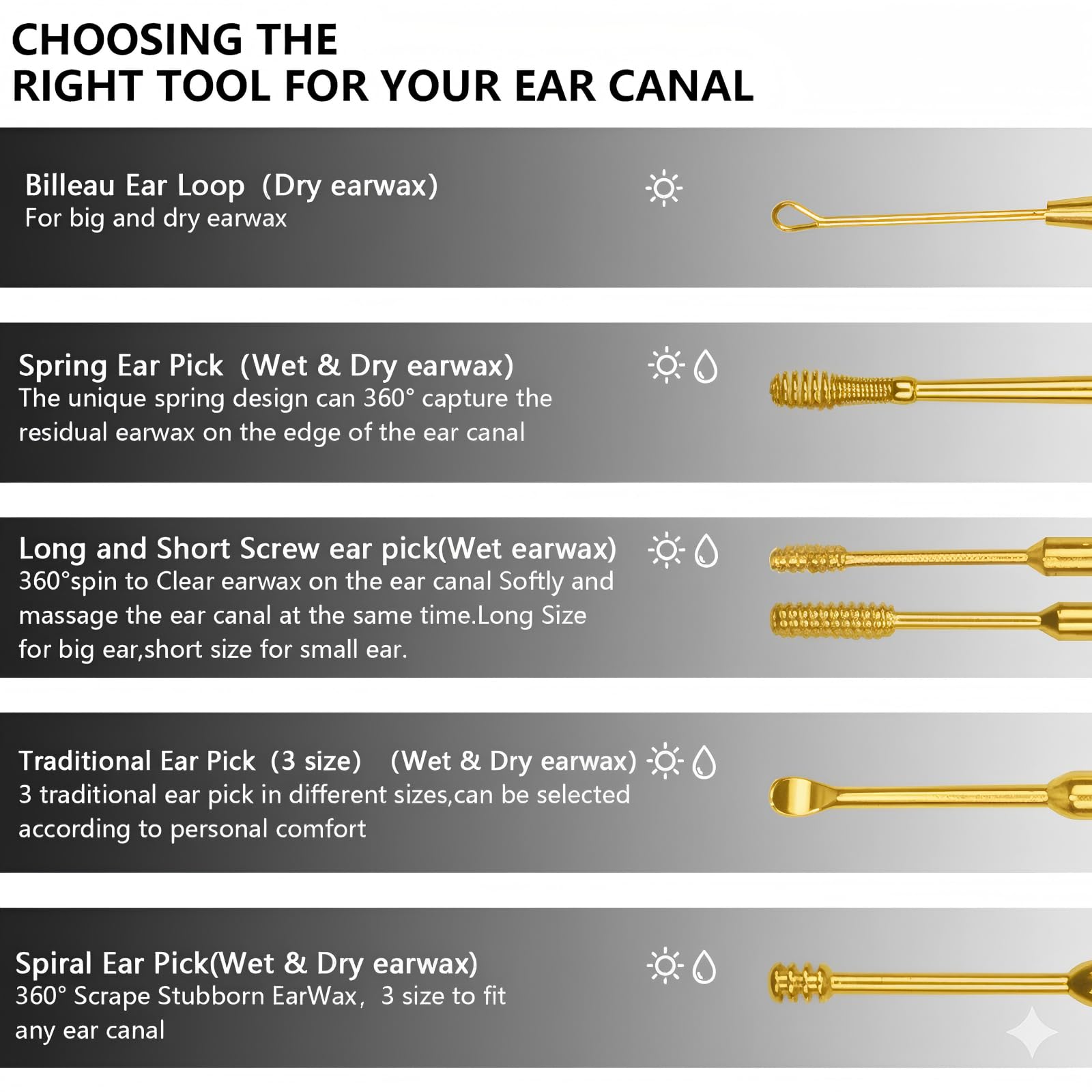 Hion double-headed ear pick in use for versatile cleaning.