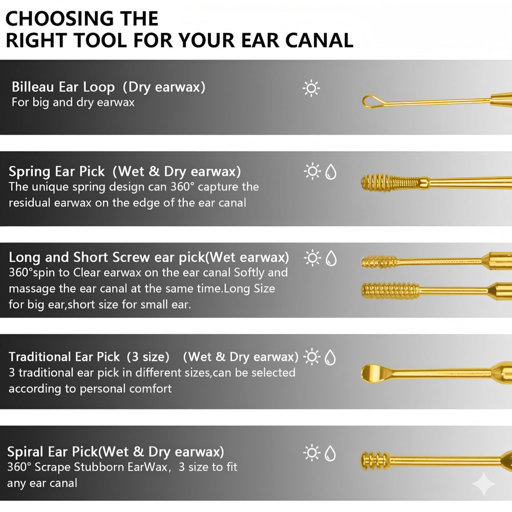 Hion double-headed ear pick in use for versatile cleaning.