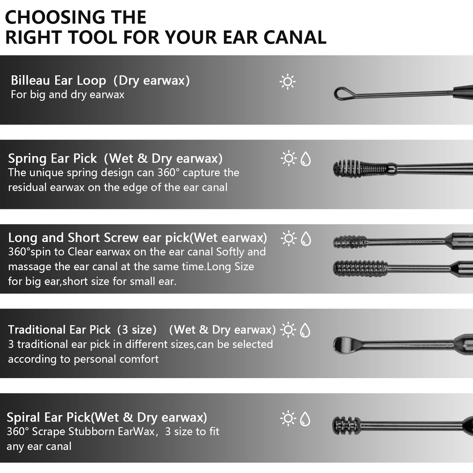 Hion double-headed ear picks design for versatile cleaning.