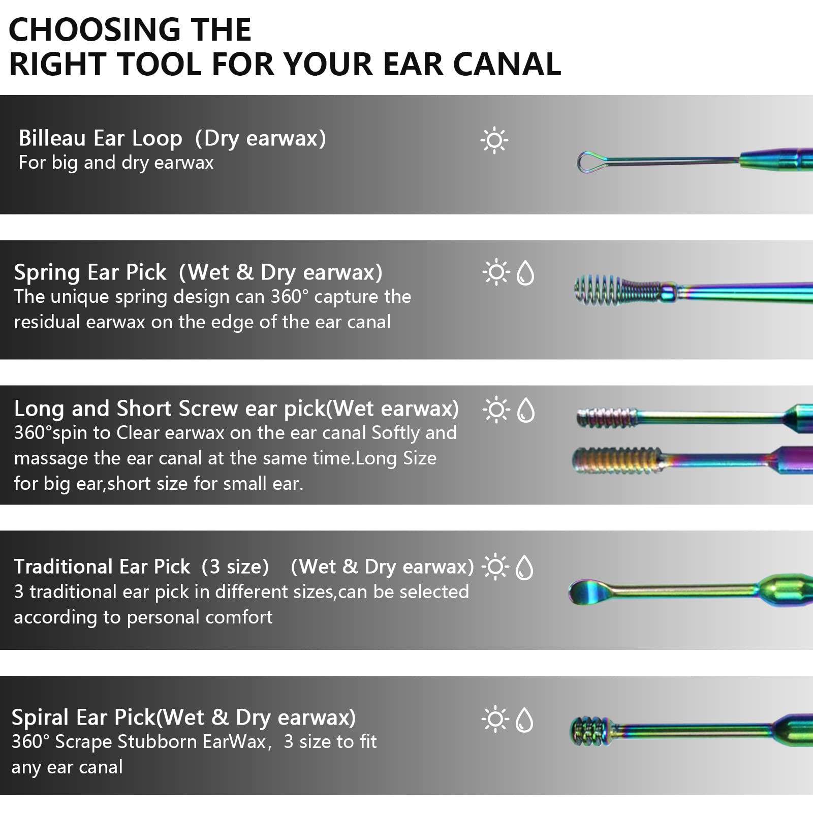 Hion screw ear curette and spring heads enable versatile wax removal